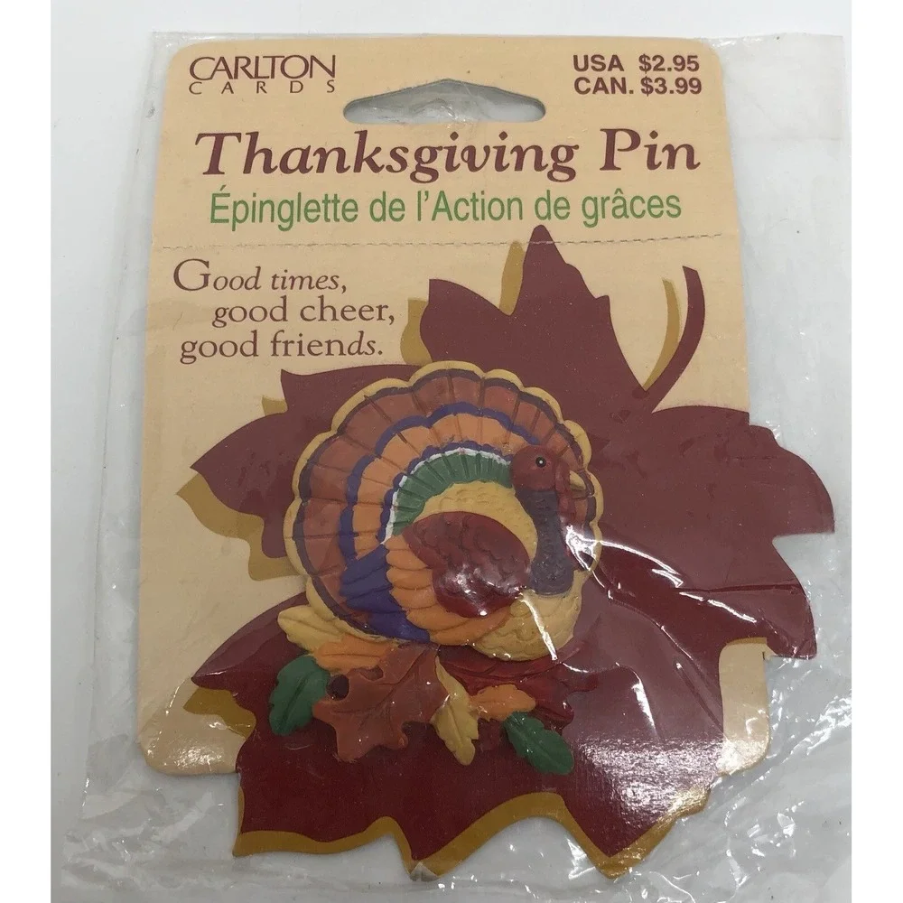 Vintage Thanksgiving Tom Turkey Pin Brooch Plastic Fall Festive Autumn, NEW‎